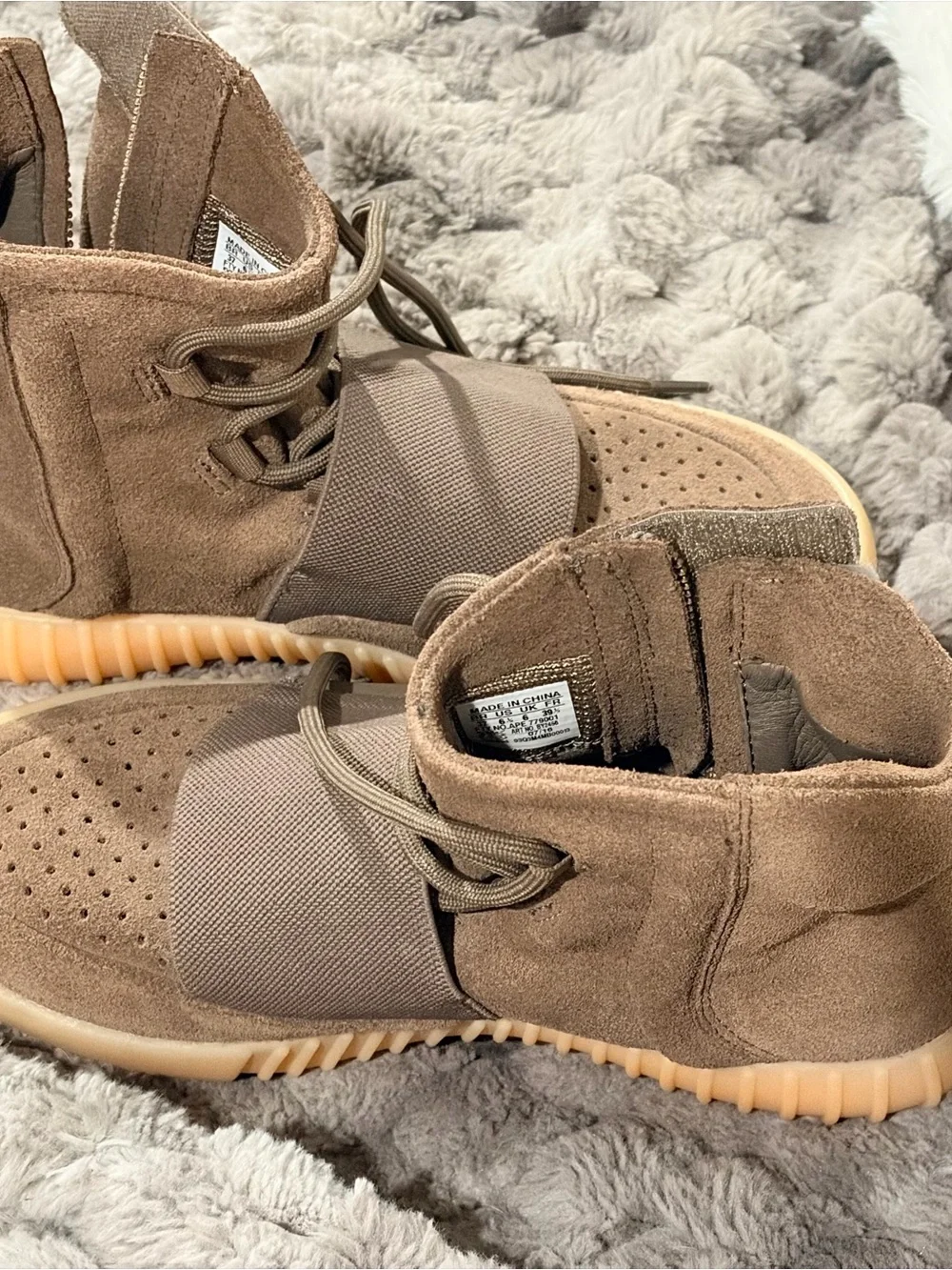 Yeezy Men's High-Top Suede Boot in Olive Brown with Gum Sole